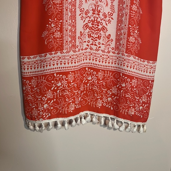 Lush Orange and White Dress with Tassels along Bottom Spaghetti Straps - Picture 3 of 9